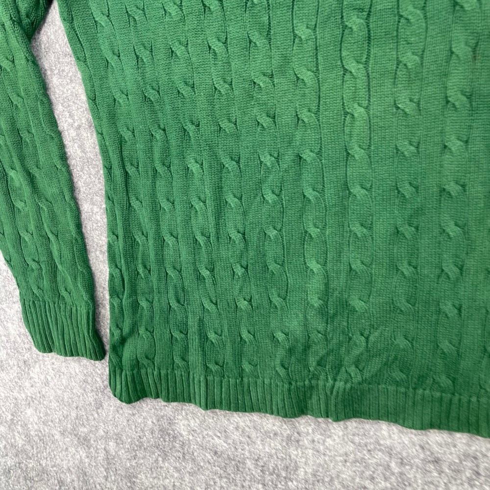 Lauren Ralph Lauren Sweater Extra Large Green Cable Knit Neck Gold Button LRL - Picture 13 of 16